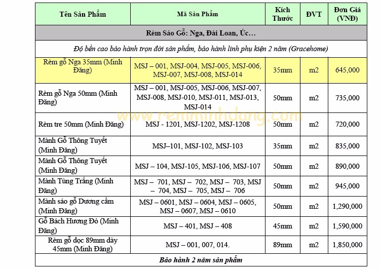 Báo giá màn rèm sáo gỗ